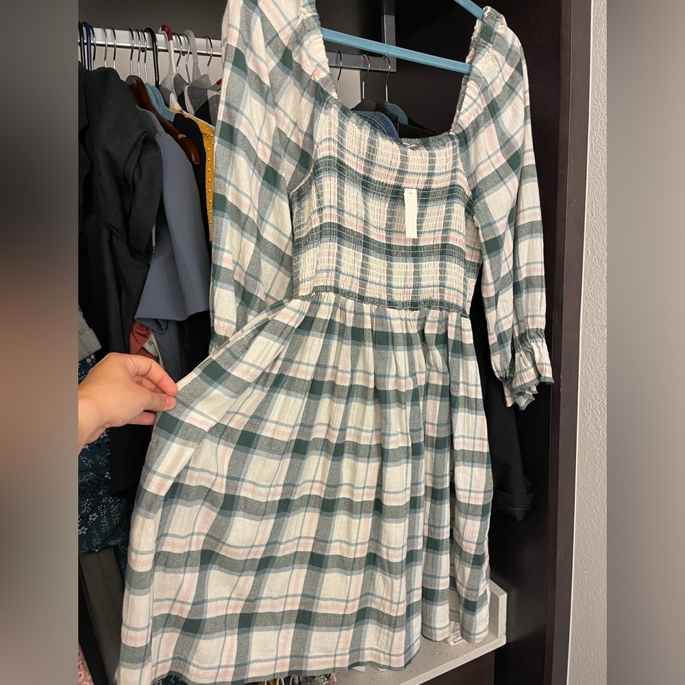 NWT Madewell square neckline summer dress in pastel plaid